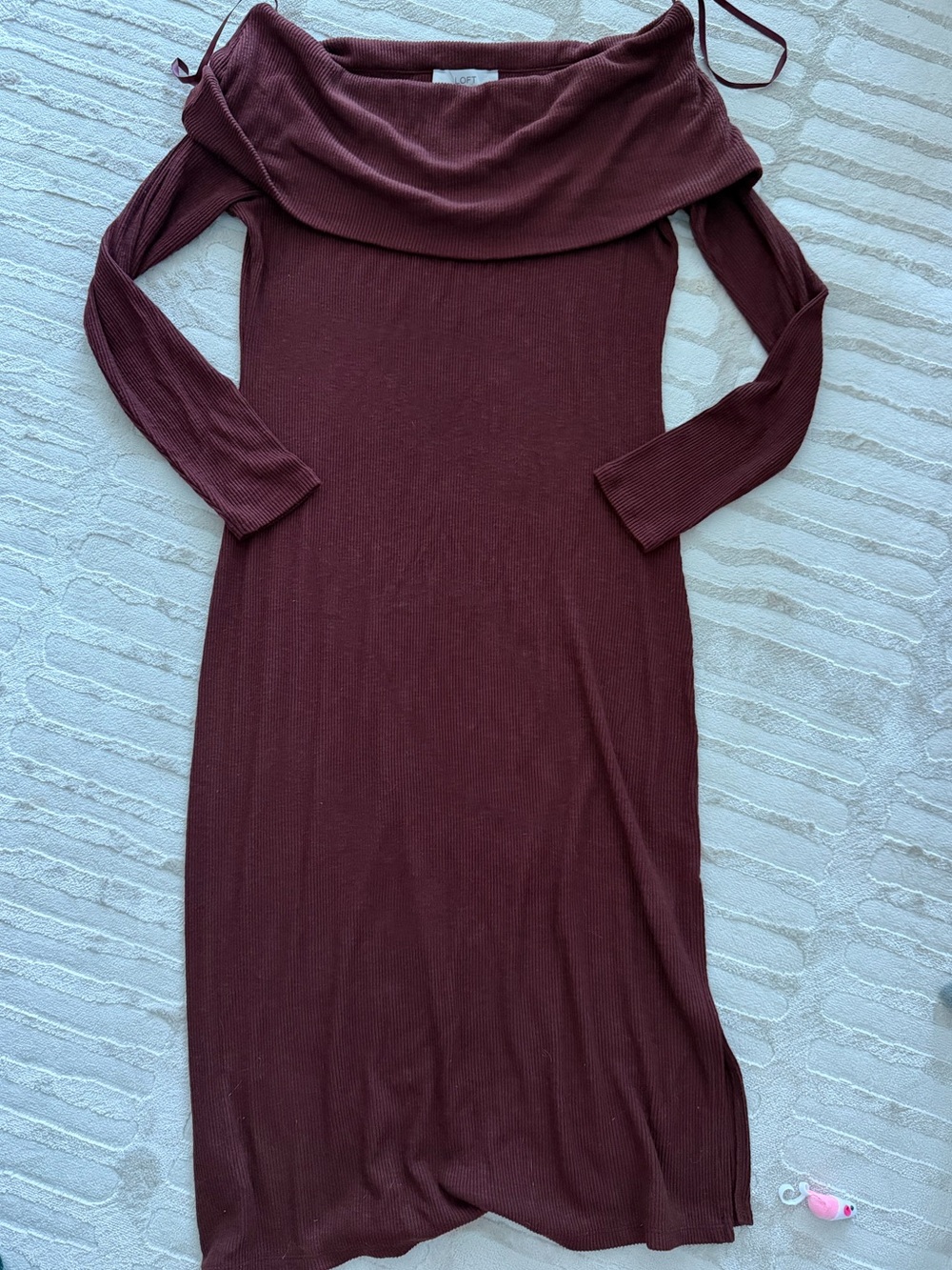 LOFT Off-Shoulder Long Sleeve Ribbed Dress - warm brown